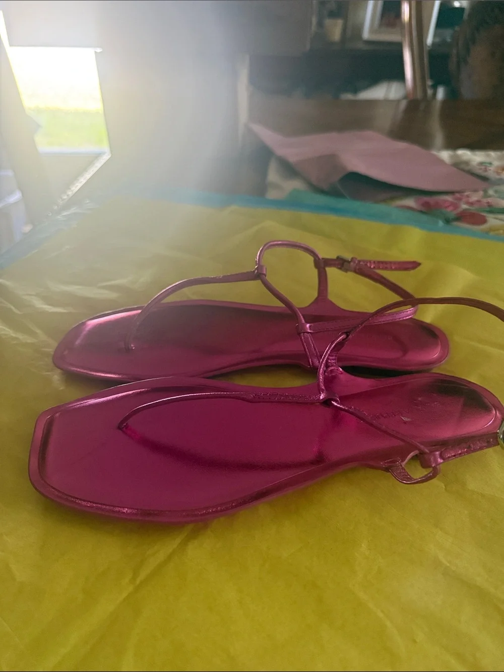 Banana Republic Metallic Fuchsia T-Strap Sandals